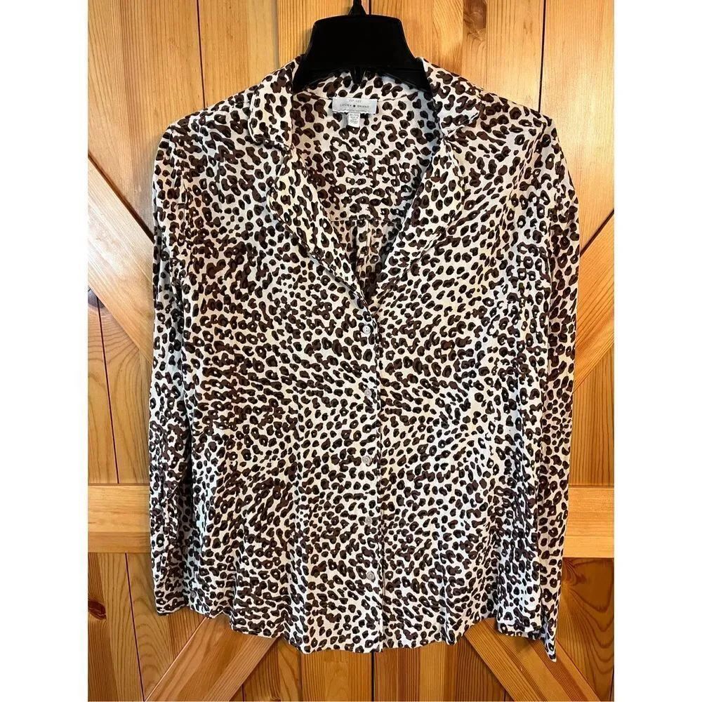 Lucky Brand Women Cheetah Print Long Sleeve Button Up Shirt Size XL (2605)